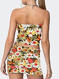 Summer New Tube Top Printed Top Short Skirt Hot Girl Two Piece Set