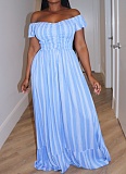 New Striped Print One-Shoulder Sweet And Fashionable Lace-Up Dress