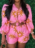 Fashionable Printed Loose Casual Beach Sun Protection Shirt Shorts Two-Piece Set