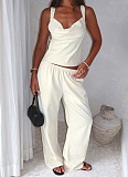 New Solid Color Sleeveless Cross Camisole Straight Pants Two-Piece Suit For Women