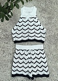 Summer New Striped Halter Neck Knitted Sleeveless Sweater Two-Piece Set