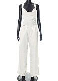 New Solid Color Sleeveless Cross Camisole Straight Pants Two-Piece Suit For Women
