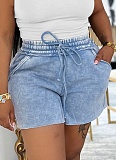 Summer Casual Elastic Waist Washed Shorts For Women