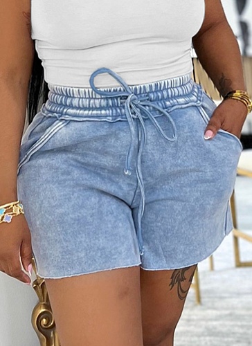 Summer Casual Elastic Waist Washed Shorts For Women
