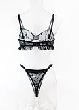 Summer Sexy Lace Ultra-thin See-through Heart-shaped Flocking Women's Underwear Set