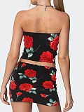 Summer New Tube Top Printed Top Short Skirt Hot Girl Two Piece Set