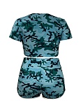 Camouflage Print Top Shorts Casual Sports Large Size Two-Piece Suit