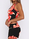Fashion Slim Fit Versatile Off-Shoulder Vest Sexy Printed Skirt Two-Piece Suit