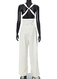 New Solid Color Sleeveless Cross Camisole Straight Pants Two-Piece Suit For Women