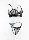 Summer Sexy Lace Ultra-thin See-through Heart-shaped Flocking Women's Underwear Set