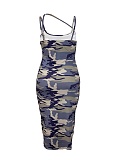 Fashion Camouflage Print Suspenders Plus Size Dress For Women
