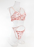 Summer Sexy Lace Ultra-thin See-through Heart-shaped Flocking Women's Underwear Set