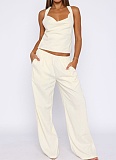 New Solid Color Sleeveless Cross Camisole Straight Pants Two-Piece Suit For Women