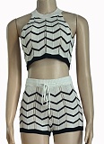 Summer New Striped Halter Neck Knitted Sleeveless Sweater Two-Piece Set