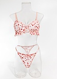 Summer Sexy Lace Ultra-thin See-through Heart-shaped Flocking Women's Underwear Set