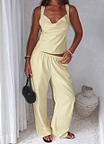New Solid Color Sleeveless Cross Camisole Straight Pants Two-Piece Suit For Women