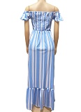 New Striped Print One-Shoulder Sweet And Fashionable Lace-Up Dress