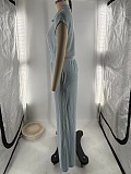 Summer New Temperament Lapel Short Sleeve Slim High Waist Wide Leg Jumpsuit