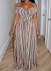 New Striped Print One-Shoulder Sweet And Fashionable Lace-Up Dress