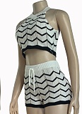Summer New Striped Halter Neck Knitted Sleeveless Sweater Two-Piece Set
