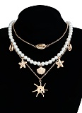 Summer Starfish Shell Pearl Baroque Necklace Beach Leisure Necklace