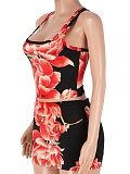 Fashion Slim Fit Versatile Off-Shoulder Vest Sexy Printed Skirt Two-Piece Suit