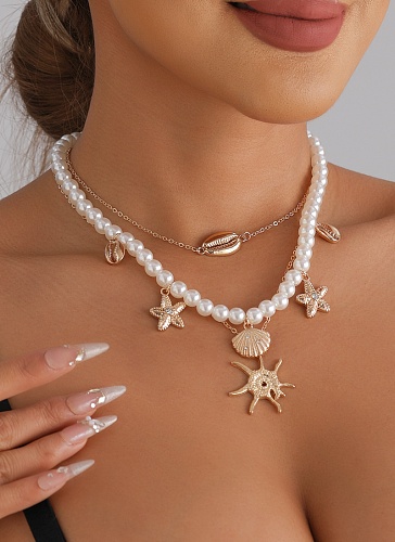 Summer Starfish Shell Pearl Baroque Necklace Beach Leisure Necklace
