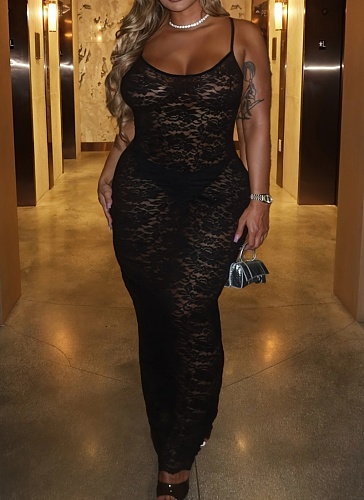 New Sexy Pure Color Lace Suspender Plus Size Dress