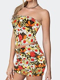 Summer New Tube Top Printed Top Short Skirt Hot Girl Two Piece Set