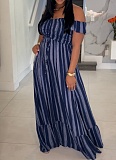 New Striped Print One-Shoulder Sweet And Fashionable Lace-Up Dress