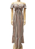 New Striped Print One-Shoulder Sweet And Fashionable Lace-Up Dress