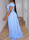 New Striped Print One-Shoulder Sweet And Fashionable Lace-Up Dress