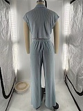 Summer New Temperament Lapel Short Sleeve Slim High Waist Wide Leg Jumpsuit