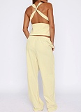 New Solid Color Sleeveless Cross Camisole Straight Pants Two-Piece Suit For Women