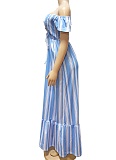 New Striped Print One-Shoulder Sweet And Fashionable Lace-Up Dress