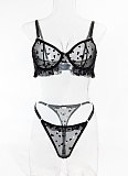 Summer Sexy Lace Ultra-thin See-through Heart-shaped Flocking Women's Underwear Set