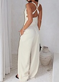 New Solid Color Sleeveless Cross Camisole Straight Pants Two-Piece Suit For Women