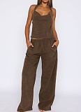 New Solid Color Sleeveless Cross Camisole Straight Pants Two-Piece Suit For Women