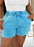 Summer Casual Elastic Waist Washed Shorts For Women