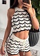 Summer New Striped Halter Neck Knitted Sleeveless Sweater Two-Piece Set