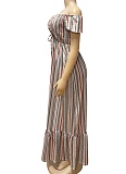 New Striped Print One-Shoulder Sweet And Fashionable Lace-Up Dress