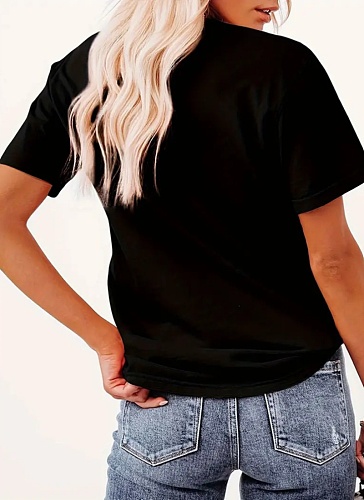 Large Size Printed Round Neck Short Sleeve T-Shirt For Women