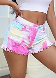 Fashion Tie-Dye Ripped Oversized Women'S Denim Shorts
