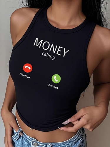 Hot Sale Letter Print Hot Girl Exposed Navel Vest