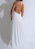 Summer New Halter Neck V-Neck Sexy Slit Pleated Backless Dress For Women