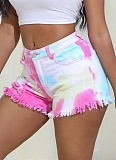 Fashion Tie-Dye Ripped Oversized Women'S Denim Shorts
