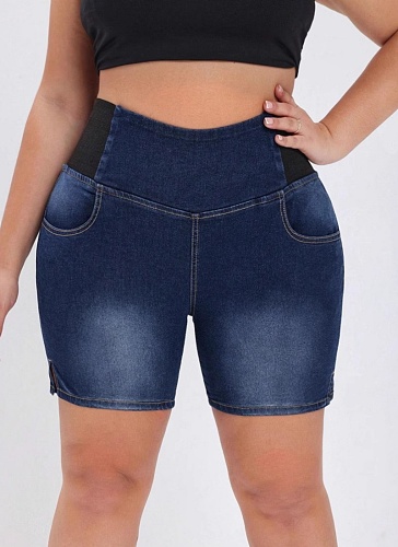 Large Size Elastic Waist Hip Lift Loose Denim Shorts