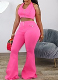 Fashionable And Casual New Style Small Vest Bell Bottom Pants Two Piece Suit For Women