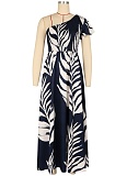 Summer Women'S Palm Leaf Printed Off Shoulder Loose Dress