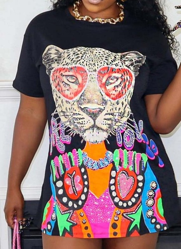 3D Cartoon Printed Casual Loose Short Sleeve Dress PMR-487